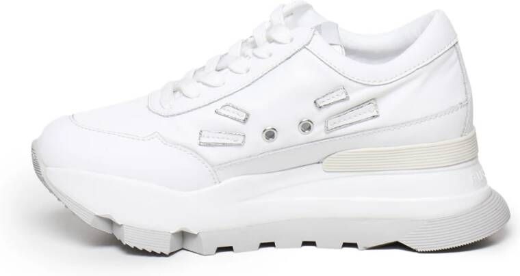 Rucoline Witte stoffen sneakers met leren inzetstukken White Dames