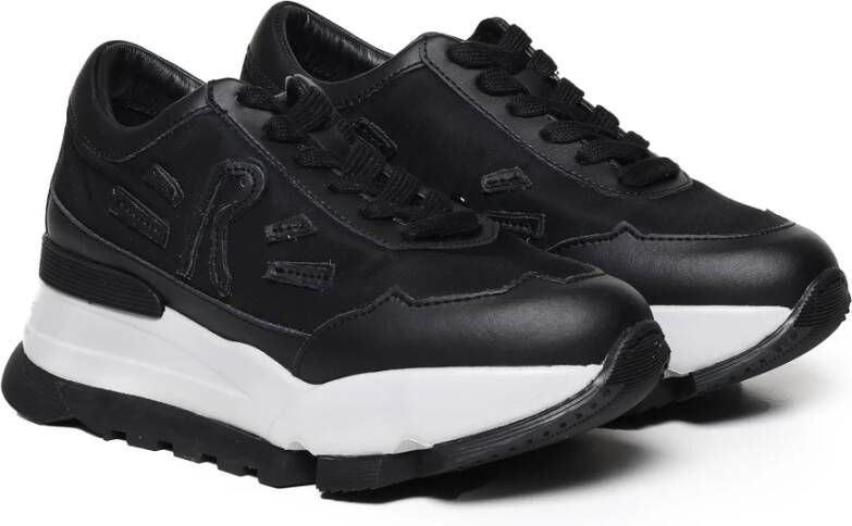 Rucoline Zwarte stoffen sneakers met leren inzetstukken Black Dames