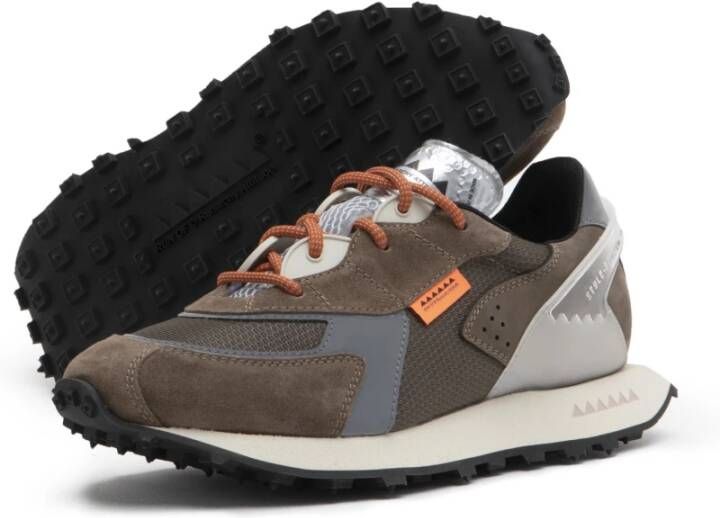 RUN OF Bruine Suède Sneakers met Grijze Textielinzet Brown Heren