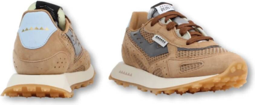 RUN OF Handgemaakte Crème Sneaker Brown Dames