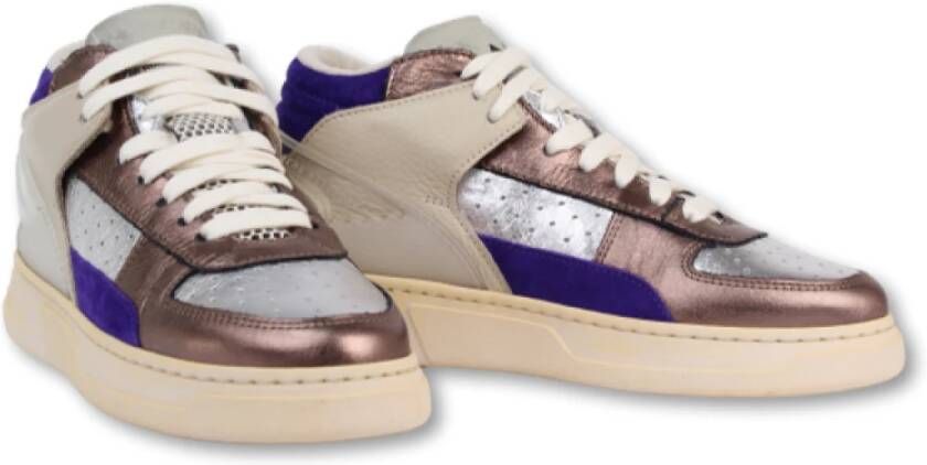 RUN OF Metallic Roze Leren Sneaker Multicolor Dames