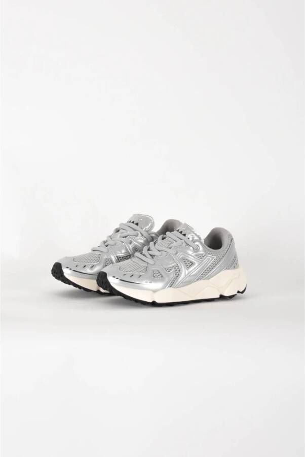 RUN OF Metallica Zilver Leren Sneakers Gray Dames