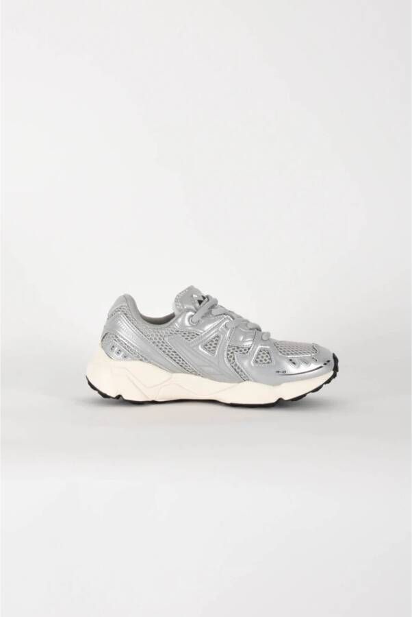 RUN OF Metallica Zilver Leren Sneakers Gray Dames