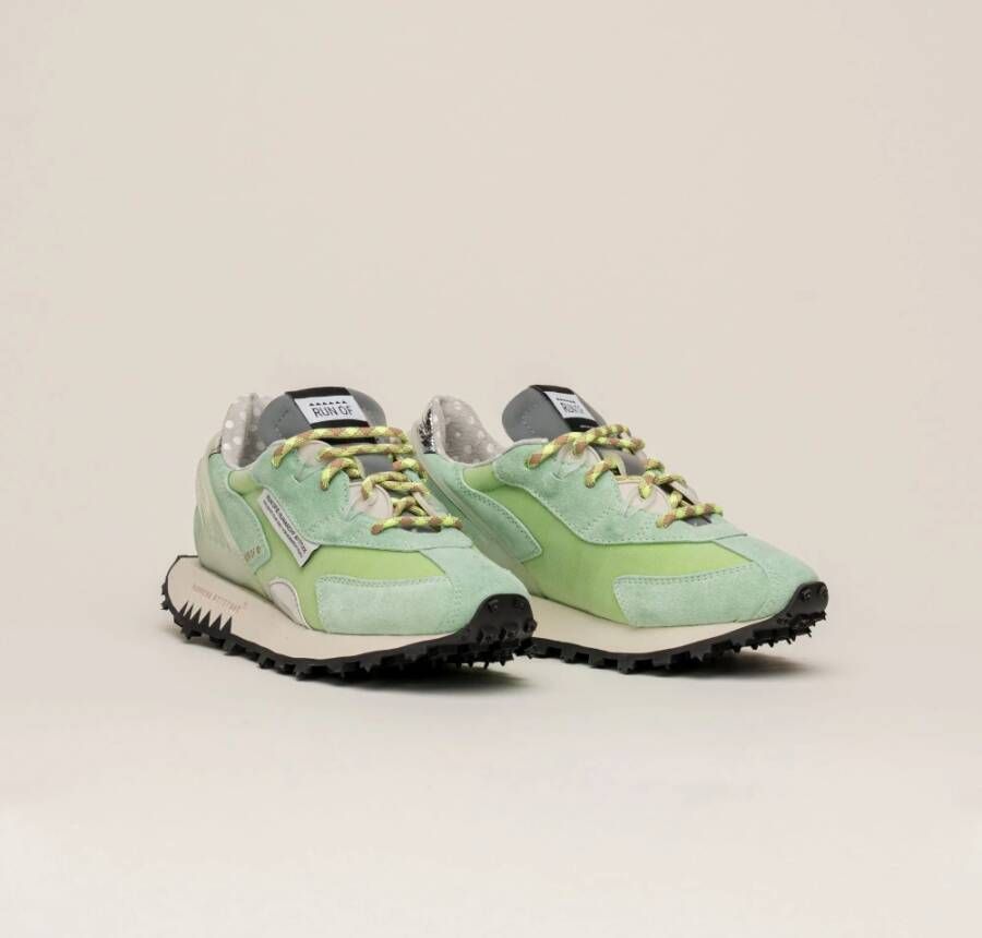 RUN OF Mint Split Leren Sneakers met Zilveren Hiel Green Dames