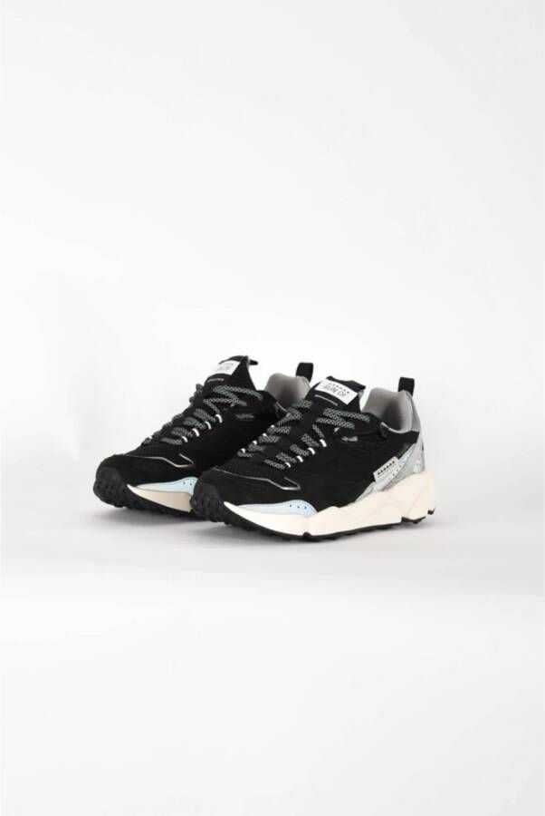 RUN OF Ripstop Suède Sneakers met Vetersluiting Black Heren