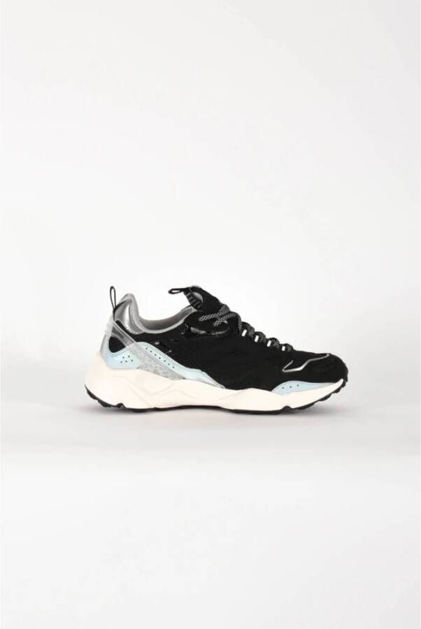 RUN OF Ripstop Suède Sneakers met Vetersluiting Black Heren