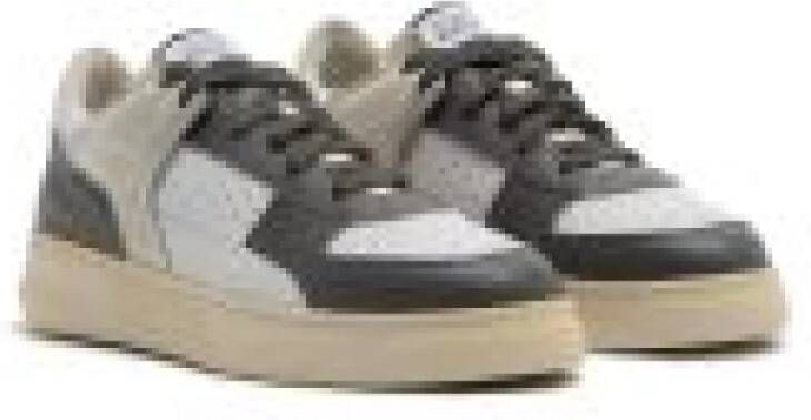 RUN OF Vintage Stijl Leren Sneakers Gray Heren