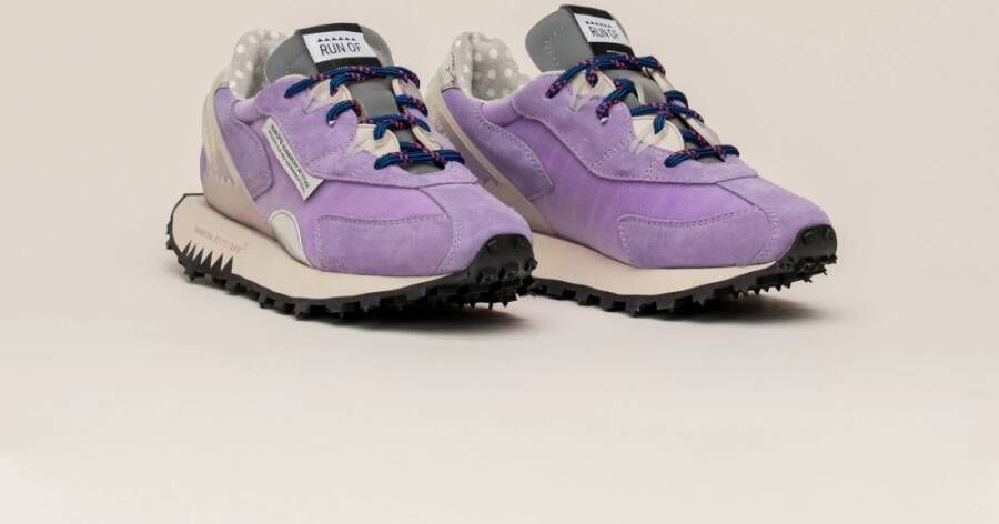 RUN OF Violet Split Lederen Sneakers met Zilveren Hiel Purple Dames