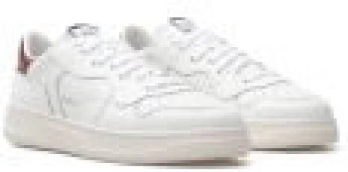 RUN OF Witte Leren Sneakers met Wijnkleurige Inzetstukken White Dames