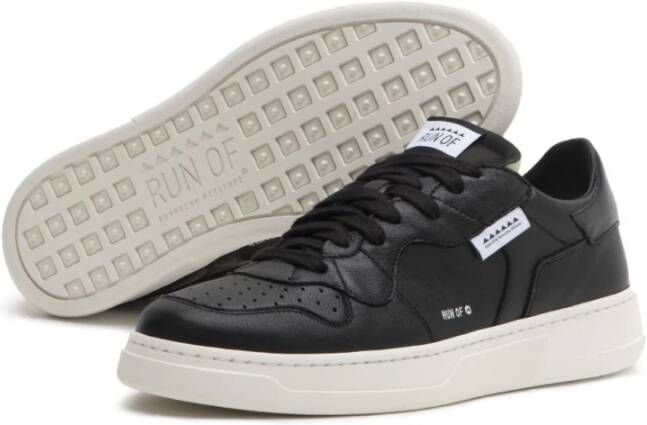 RUN OF Zwarte Leren Sneakers met Rubberen Zolen Black Heren