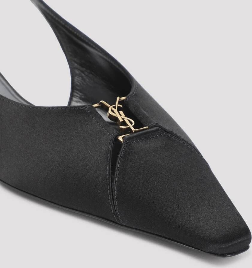 Saint Laurent Babylone Satin Slingback Flats Black Dames