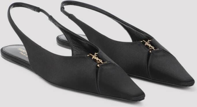 Saint Laurent Babylone Satin Slingback Flats Black Dames