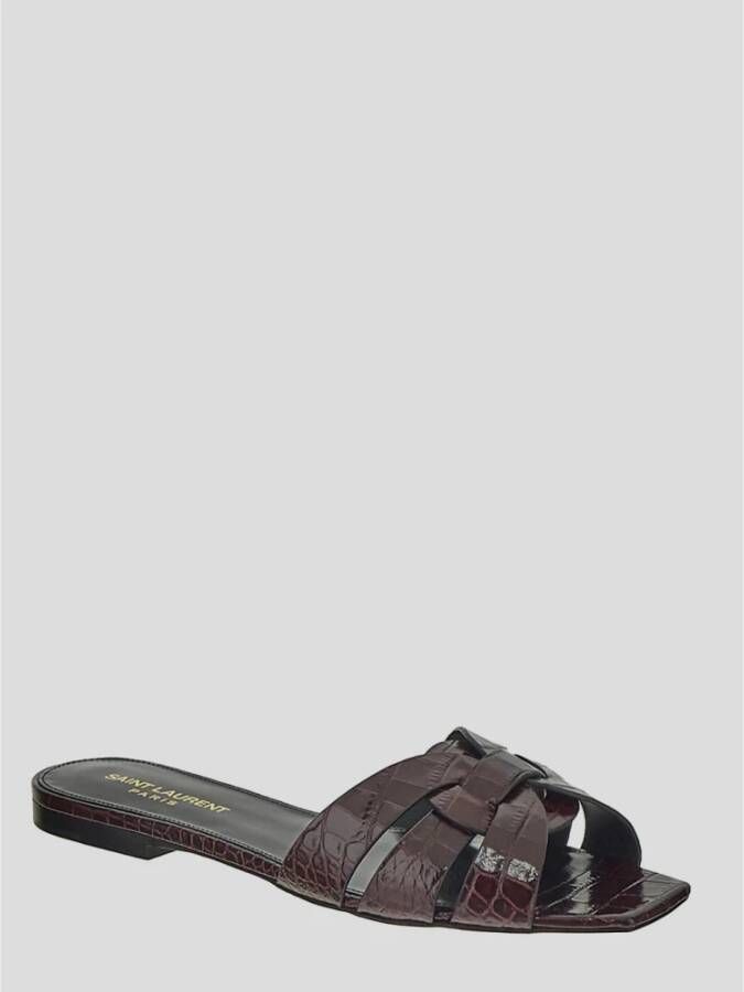 Saint Laurent Barolo Leren Krokodil Slides Black Dames