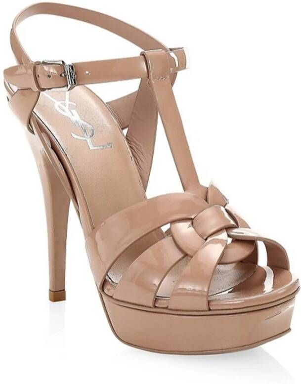 Saint Laurent Beige Hoge Hak Sandalen Elegante Stijl Beige Dames