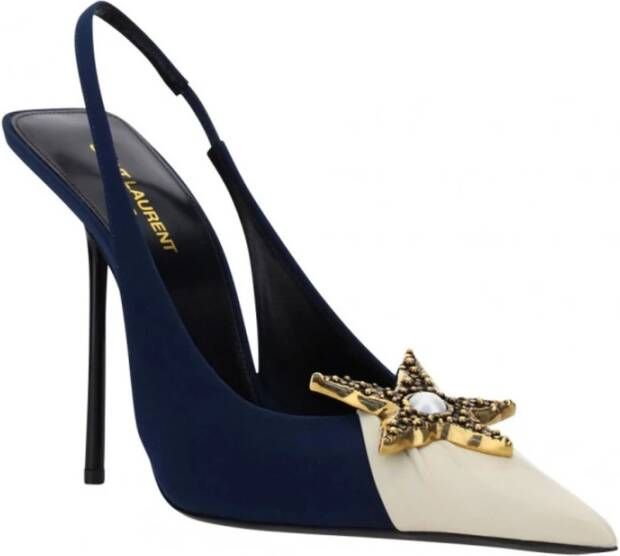 Saint Laurent Blauwe Ster Versierde Slingback Pumps Blue Dames