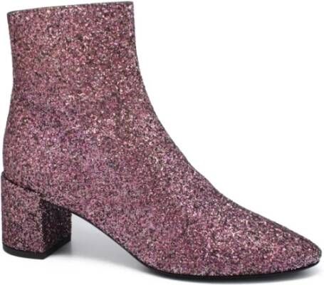 Saint Laurent Roze Glitter Enkellaarzen voor Dames Roze Dames