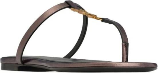 Saint Laurent Luxe Cassandra Leren Flip Flops Brown Dames