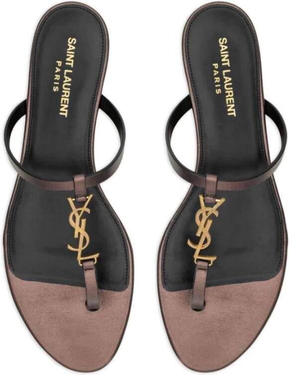 Saint Laurent Luxe Cassandra Leren Flip Flops Brown Dames