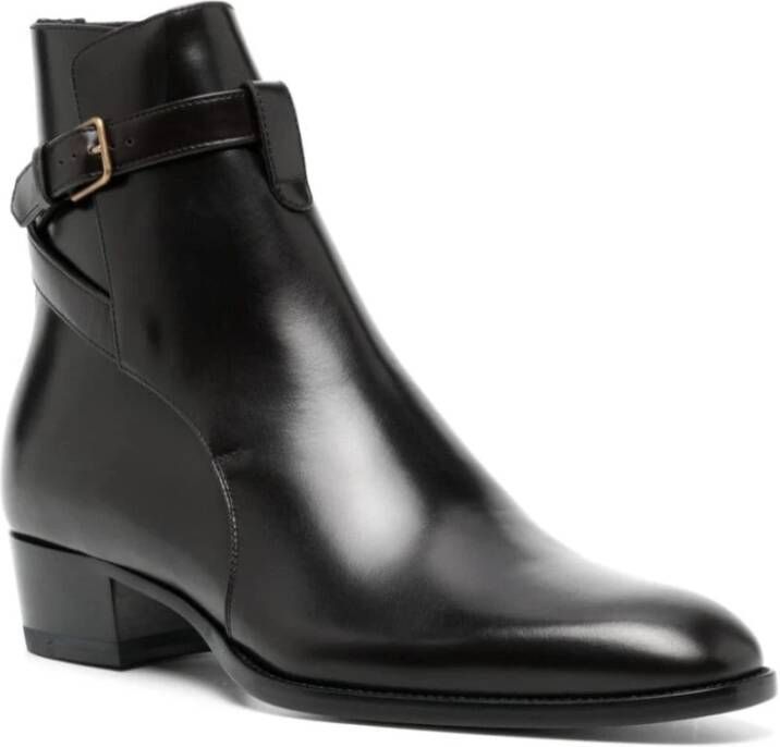 Saint Laurent Bruin leren gesp enkellaarsjes Brown Heren