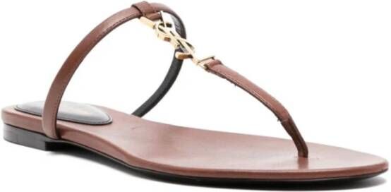 Saint Laurent Bruin Leren Sandalen Amandel Teen Brown Dames