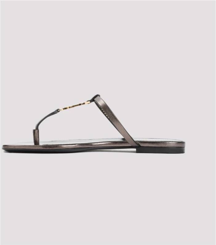 Saint Laurent Bruin Leren Sandalen Amandel Teen Brown Dames