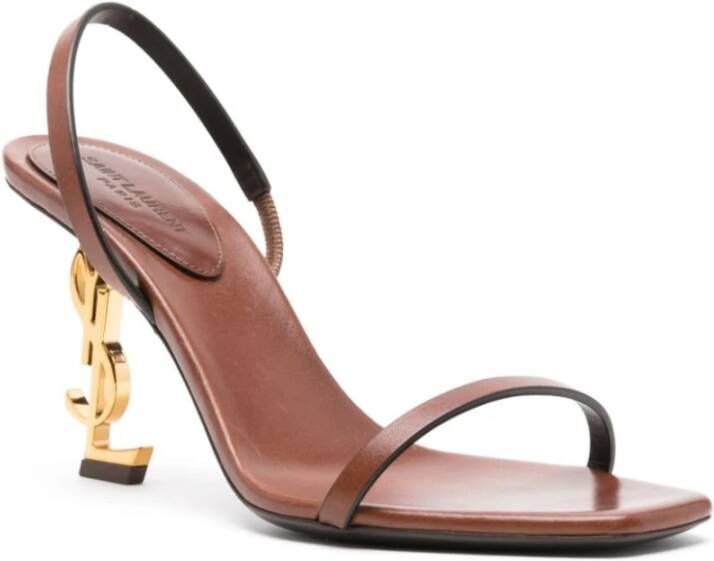 Saint Laurent Bruin Leren Sandalen Vierkante Neus Brown Dames