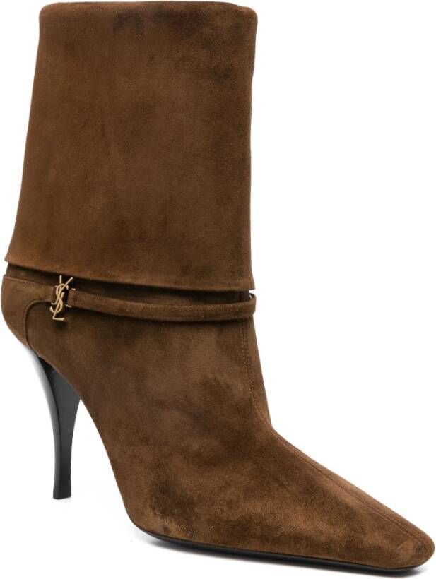 Saint Laurent Bruine leren enkellaarsjes Cassandre stijl Brown Dames