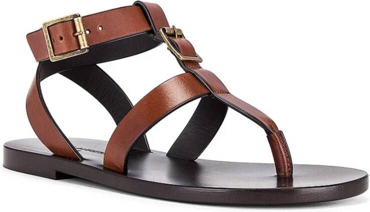 Saint Laurent Bruine Leren Sandalen met Enkelgesp Brown Dames