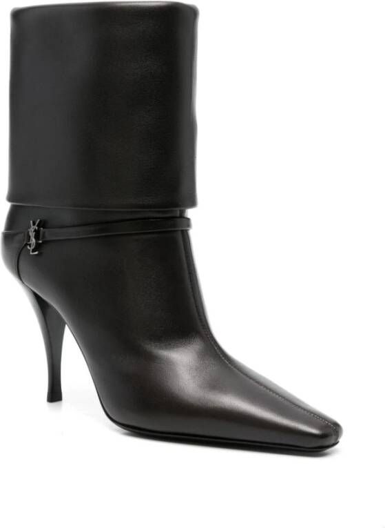 Saint Laurent Bruine leren stilettohak laarzen Black Dames