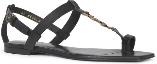 Saint Laurent Cassandra Leren Sandalen Black Dames