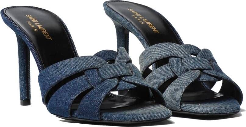 Saint Laurent Denim Mules met 9cm Hak Blue Dames