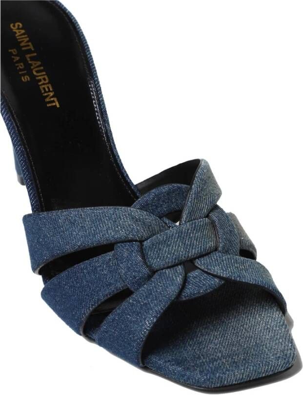 Saint Laurent Denim Mules met 9cm Hak Blue Dames