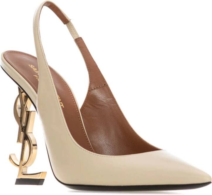 Saint Laurent Elegante Zwarte Leren Pumps Beige Dames