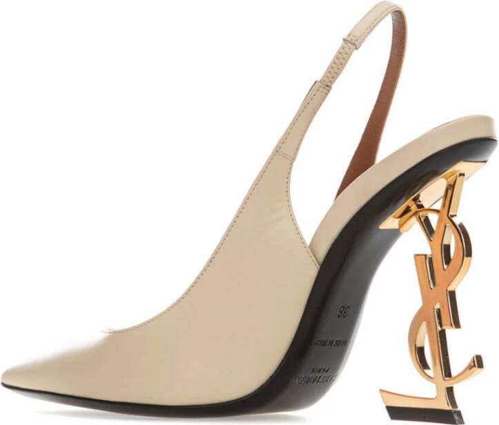 Saint Laurent Elegante Zwarte Leren Pumps Beige Dames