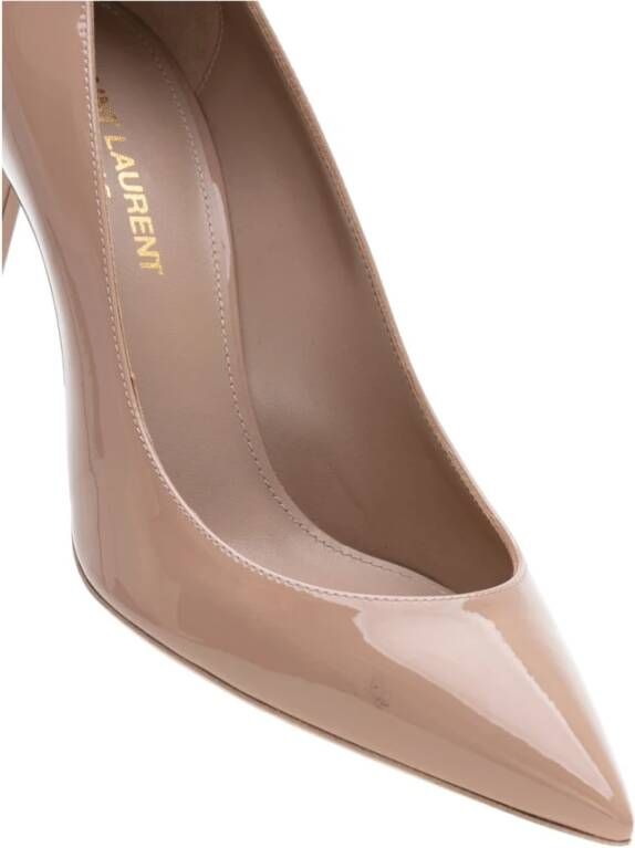 Saint Laurent Elegante Zwarte Leren Pumps Beige Dames