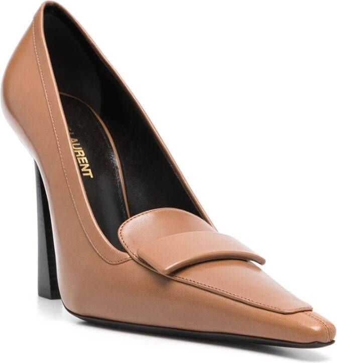 Saint Laurent Elegante Zwarte Leren Pumps Brown Dames