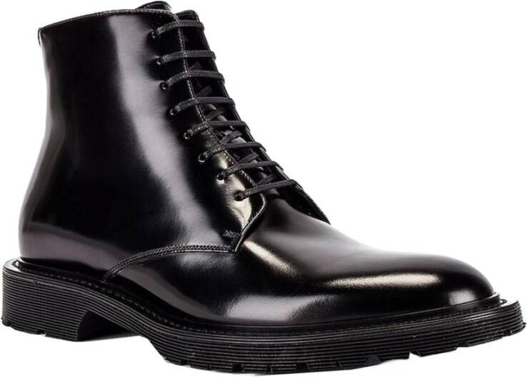 Saint Laurent Geborsteld leren veterschoenen Black Heren