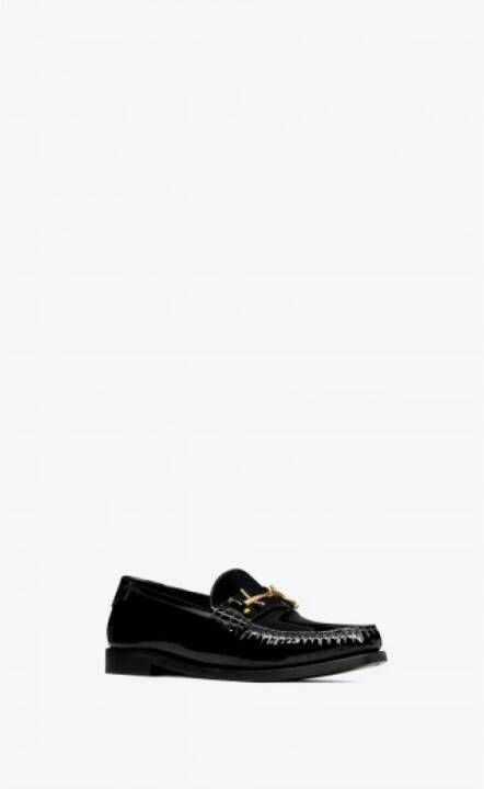 Saint Laurent Geëmbosseerde Achtertong Loafer Metalen Bit Black Dames