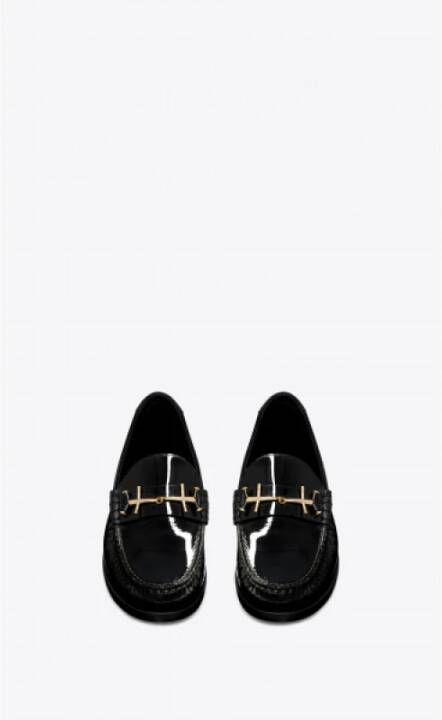 Saint Laurent Geëmbosseerde Achtertong Loafer Metalen Bit Black Dames