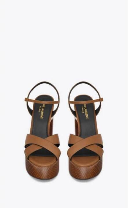 Saint Laurent Gekruiste Band Platform Sandalen Brown Dames