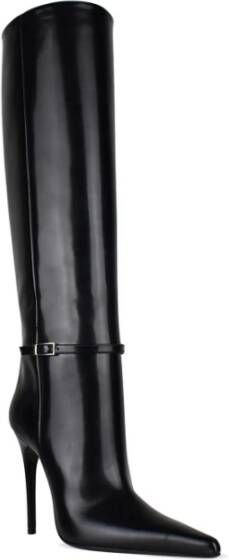 Saint Laurent Glanzende Zwarte Leren Stiletto Laarzen Black Dames