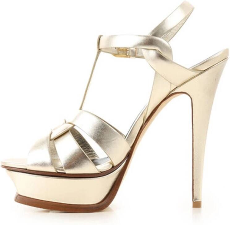 Saint Laurent Gouden Leren Sandalen Open Teen Hakken Yellow Dames