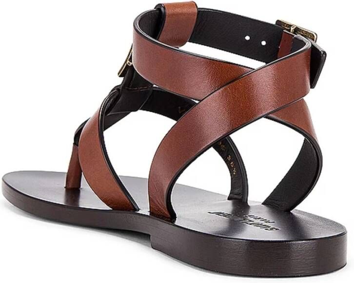 Saint Laurent Hardy Leren Platte Sandalen Brown Dames