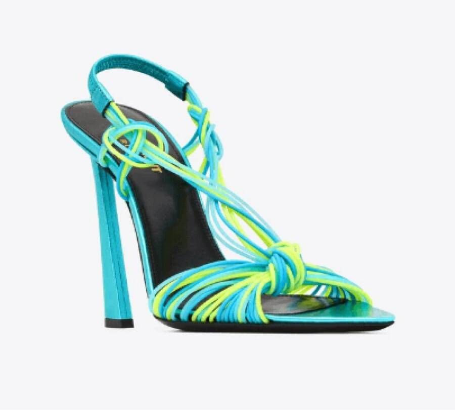 Saint Laurent Gippy 120mm Knopen-Detail Hoge Hak Sandalen Blauw Dames