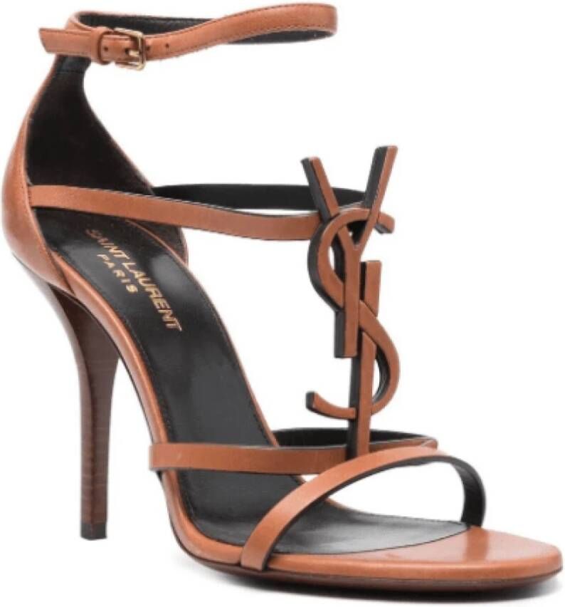 Saint Laurent Cassandra 100 Strappy Sandalen Bruin Dames