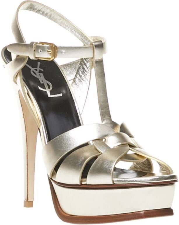 Saint Laurent Zilveren Tribute Hoge Hak Sandalen Grijs Dames