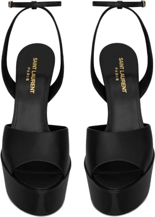 Saint Laurent Zwarte Leren Hoge Hak Sandalen Zwart Dames