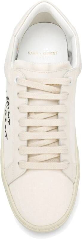 Saint Laurent Klassieke canvas sneakers met geborduurd logo Beige Dames