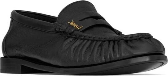 Saint Laurent Klassieke Zwarte Leren Loafers Black Dames