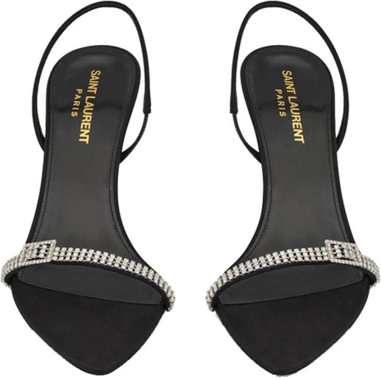 Saint Laurent Kristal Detail Leren Sandalen Black Dames